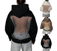 Sexy Backless Mesh Hoodie Women Transparent Pullover Breathable Back Hollow Out Hoodies Top with Pockets See Through Long Sleeve Sweatshirt Y2K Streetwear Party Clubwear