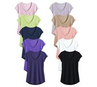 Sexy Basics Women's 10 Pack Everyday Flowy Slub Burnout Active Casual Workout V Neck T Shirt Tops - Multicolored - XX-Large
