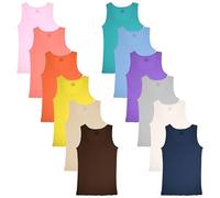 Sexy Basics Women's 100% Cotton Flex Tank Tops | Soft Super Fit Ribbed Fabric Tanks | Multi-Packs & Colors, 12 Pack - Wow Solids, S