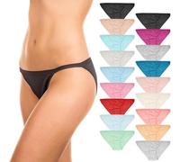 Sexy Basics Womens 12 Pack & 18 Pack String Bikini Briefs | 100% Cotton Underwear, 18 Pack -Assorted Soild Color, 7