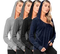 Sexy Basics Women's 4 Pack Flowy Slub Burnout Long Sleeve Hoodie V Neck Shirt with Thumb Hole/Light & Active Tops - - XX-Large