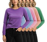 Sexy Basics Women's 5 Pack Casual & Active Basic Cotton Stretch Long Sleeve Round Crew Neck Athletic T-Shirt Tops - - XX-Large