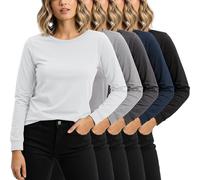 Sexy Basics Women's 5 Pack Casual & Active Basic Cotton Stretch Long Sleeve Round Crew Neck Athletic T-Shirt Tops - Multicolored - X-Large
