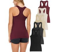 Sexy Basics Women's 5 Pack Racerback PowerFlex Tank Tops/Cotton -Spandex Stretch Color Tank Tops, 5 Pack-black Navy Charcoal Olive Maroon, 3XL