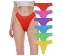 Sexy Basics Women's 6-Pack Active Sport Thong Panties Underwear, 6 Pack- Neon Solids, Large
