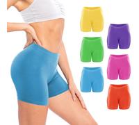 Sexy Basics Women's 6 Pack Cotton Stretch Light Weight Boyshort Boxer Brief Undershorts, 6 Pack- Neon-green/Orange/Blue/Pink/Purple/Yellow, M