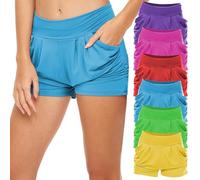 Sexy Basics Womens 6 Pack Ultra Buttery Soft High Waisted Harem Shorts with Pockets, 6 Pack - Neon Solids, S-M