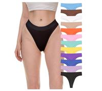 Sexy Basics Women's Active Sport Thongs | Cotton Hi Waist Underwear - Multi Packs, 12 Pack- Wow Assorted Solids, M