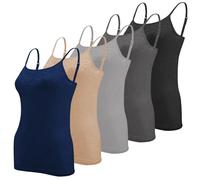Sexy Basics Women's Basic Camisole Adjustable Spaghetti Strap Semi Sheer Slub Tank Top - 5 Pack - - Medium