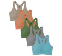 Sexy Basics Women's Cotton Spandex Racer Back Bra | 4 Way Stretch Pullover Workout Sport Bras (Multi-Pack), 5 Pack- Metal Tones, XXL
