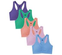 Sexy Basics Women's Cotton Spandex Racer Back Bra | 4 Way Stretch Pullover Workout Sport Bras (Multi-Pack), 5 Pack-blue | Lavender |Dhalia |Arcadia |Ultraviolet, XL