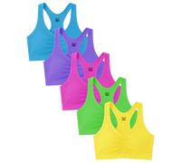 Sexy Basics Women's Cotton Spandex Racer Back Bra | 4 Way Stretch Pullover Workout Sport Bras (Multi-Pack), 5 Pack- Neons, M