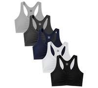 Sexy Basics Women's Cotton Spandex Racer Back Bra | 4 Way Stretch Pullover Workout Sport Bras (Multi-Pack), 5 Pack- Black,white,grey,navy.charcoal, 3X-Large