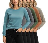 Sexy Basics Women's Cotton Stretch Athletic T-Shirt | Long Sleeve Tops |Multi Packs Colors, 5 Pack- Earth Tone Metals, S