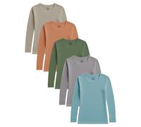 Sexy Basics Women's Cotton Stretch Athletic T-Shirt | Long Sleeve Tops |Multi Packs Colors, 5 Pack- Earth Tone Metals, XXL