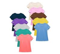 Sexy Basics Women's Cotton Stretch T Shirts | Casual & Active Basic Tops | Multi Packs & Colors, 10 Pack - Wow Solid Blast, XL