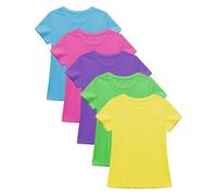 Sexy Basics Women's Cotton Stretch T Shirts | Casual & Active Basic Tops | Multi Packs & Colors, 5 Pack - Neons, M