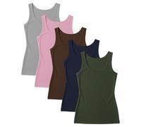 Sexy Basics Women's Cotton Stretch Tank Tops | Multi Packs & Colors Sport Tanks, 5 Pack - Tobacco Brown | Navy | Grey | Tender Pink | Olive Green, 3XL Plus