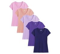 Sexy Basics Womens' Cotton Stretch V Neck Color T Shirts | Casual & Active Basic Short Sleeve Tops | Multi Packs, 5 Pack-pastels, M