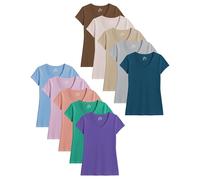 Sexy Basics Womens' Cotton Stretch V Neck Color T Shirts | Casual & Active Basic Short Sleeve Tops | Multi Packs, 10 Pack- Assorted Color Blast, XL