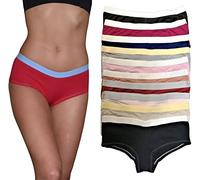 Sexy Basics Womens Lace Underwear Boyshort -Boyleg Panties Cotton-Spandex/Ultra-Soft Cotton Stretch Underwear- 10 Pack Colors, 10 Pack-solids W Contrast Belt Waist, Large