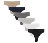 Sexy Basics Women's Sport Thong | 6 & 12 Pack | Hi Waisted Ultra Soft Seamless Any Wear Bikini Underwear, 6 Pack- Black/ Charcoal / Grey/ Khaki/ Navy/ White, S