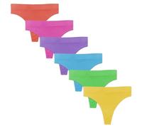 Sexy Basics Women's Sport Thong | 6 & 12 Pack | Hi Waisted Ultra Soft Seamless Any Wear Bikini Underwear, 6 Pack- Neon Solid Colors, S