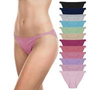 Sexy Basics Womens String Bikini Briefs | 100% Cotton | No Show Underwear | Multi Packs & Colors, 12 Pack- Assorted Color Combo 1, L