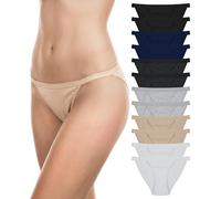 Sexy Basics Womens String Bikini Briefs | 100% Cotton | No Show Underwear | Multi Packs & Colors, 12 Pack- Black, White, Charcoal, Grey, Nude, Navy, S
