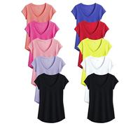 Sexy Basics Women's V-Neck Short Sleeve Tops | Semi Sheer Slub Burnout Fabric Workout T Shirts | Multi Packs & Colors, 10 Pack - Bold Solids a, XL