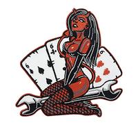 Sexy Biker Devil Iron-on Patch | Motorcycle Cowl Embroidery Patch, Cards ironable Patch, Iron on Patches, Motorcycle Jacket Badges Finally Home