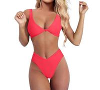 Sexy Bikini Sets for Women Push Up Womens Bikini Sets High Waisted Adjustable Straps Ruched Full Coverage Bottom Two Pieces Swimsuit Watermelon Red