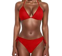 Sexy Bikini Sets for Women Triangle String Halter Women's Bikinis Tie Side Brazilian Swimming Costume Women 2 Piece Halterneck Bra Top Padded Swimsuit Underwired Swimwear Beach