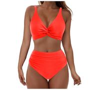 Sexy Bikini Sets for Women UK Plus Size,Twist Front Bikini Top and Swim Trunks High Waist 2 Piece Swimsuit Plain Beach Bathing Suits Tummy Control Swimwear Push-Up Padded Swimming Costumes Ladies