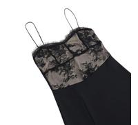 Sexy Black Lace Dress Date Night Outfits for Women Spaghetti Strap Backless Split Midi Dress French Style