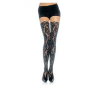 Leg Avenue Rose Pattern Lace Stockings Black One size