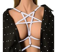 Sexy Bra Strap Hollowed Out Five Pointed Star Harness Underwear Hand Elastic Body Dress Chain Women Lingerie Plus Size Thong (White, One Size)