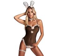 Sexy Bunny CostumeSenpai Roleplay Skimpy Mesh Plush Rabbit Fishnet Bodysuit Outfits Set For Easter Halloween Cosplay Party Black Sexy Sexy