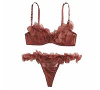 Sexy Chemise Outfits Sexy Nightwear for Women Erotic Underwear Advanced Pure Desire Suspender Underwear Mesh Bow Three Point Set Fishnet Lingerie Dress for Women (Red, S)