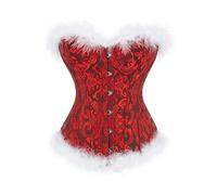 Sexy Christmas Mrs. Claus Costume Bustier Corset Top Feather Front Buckle Back Tie Up Slim Santa Cosplay Costume (Black Red A, XL)