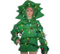Sexy Christmas Tree Costume Adult Womens Fancy Dress Outfits 5 Piece Sparkly Funny Plus Size Xmas Dresses + Headband + Glasses + Stockings + Hand Bag UK Yellow Blue Green Purple Pink Sizes 8-16 (M-XL)