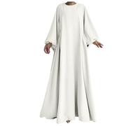Sexy Clothing Women's Muslim Robe Long Sleeve Long Round Neck Loose Temperament Prayer Clothing Eid Dress Loose Elegant Dress Blouse Dress Women, White, XL