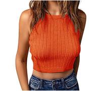 Sexy Club Tops for Women UK Camis Cropped Tops Sexy Womens Halter Solid Color Pullover Sleeveless Top Short Ladies Vest Slim Fit Low Cut Y2K Clothing