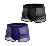 Sexy Code 1701 2 Pack Mens Boxer Shorts Multipack Mesh Underwear Trunks, Stretch Breathable Underpants 2PCS(M409,Black+Blue,L)