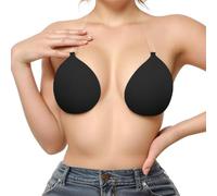 Sexy Code 1701 Push Up Invisible Bra for Women,Silicone Strapless Bra with Clear Strap,Nipple Covers,Reusable Backless Adhesive Bra for Dress(D413,Black,A)