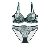 Sexy Code 1701 Soft Lace Lingerie Set See Through Underwear Floral Lace Underwire Sheer Bra and Panty Set for Women (Green,34B)