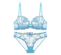 Sexy Code 1701 Soft Lace Lingerie Set See Through Underwear Floral Lace Underwire Sheer Bra and Panty Set for Women (Blue,38B)