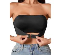 Sexy Code 1701 Women's Seamless Strapless Bandeau Bra Front Buckle Women Non Padded Stretchy Top Tube Bras Wireless Bralettes(D452-new,Black,S)