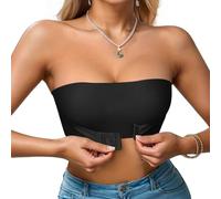 Sexy Code 1701 Women's Strapless Bandeau Bra Front Buckle Women Non Padded Top Tube Bras Wireless Bralettes Bandeau Seamless Bras(D452+D130,Black,XL)