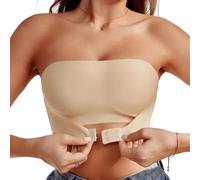 Sexy Code 1701 Women's Strapless Bandeau Bra Front Buckle Women Non Padded Top Tube Bras Wireless Bralettes Bandeau Seamless Bras(D452+D130,Beige,XL)